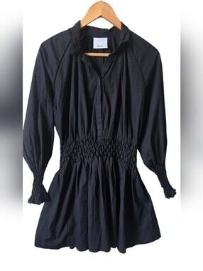 Acler Black 100% Cotton Smocked Waist Balloon Sleeve Mini Dress Tunic 4 #140